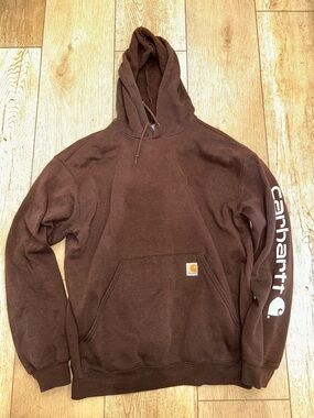 Carhartt Hoodie Sweatshirt Mens Large Brown K288 DKB Workwear Distressed